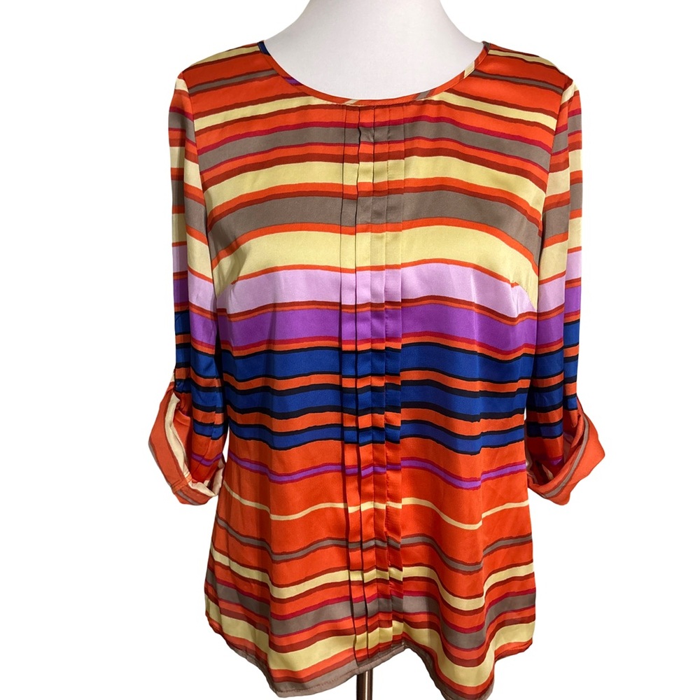 The Limited Orange Red Purple Striped Polyester Blouse